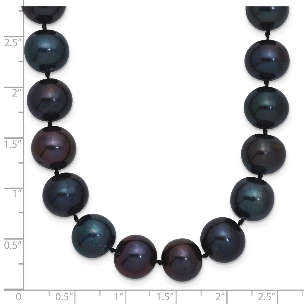 Sterling Silver Rhodium-plated 10-11mm Black Near-Round Freshwater Cultured Pearl 18 inch Necklace