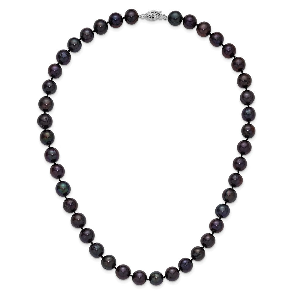 Sterling Silver Rhodium-plated 10-11mm Black Near-Round Freshwater Cultured Pearl 18 inch Necklace
