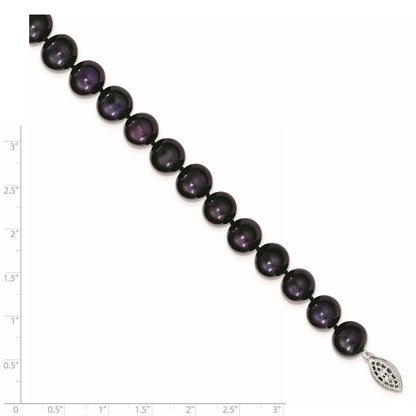 Sterling Silver Rhodium-plated 10-11mm Black Near-Round Freshwater Cultured Pearl 7.25 inch Bracelet