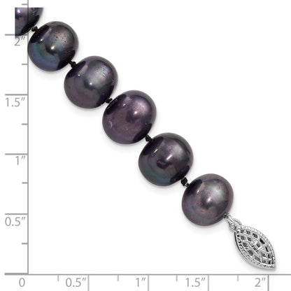 Sterling Silver Rhodium-plated 10-11mm Black Near-Round Freshwater Cultured Pearl 7.25 inch Bracelet
