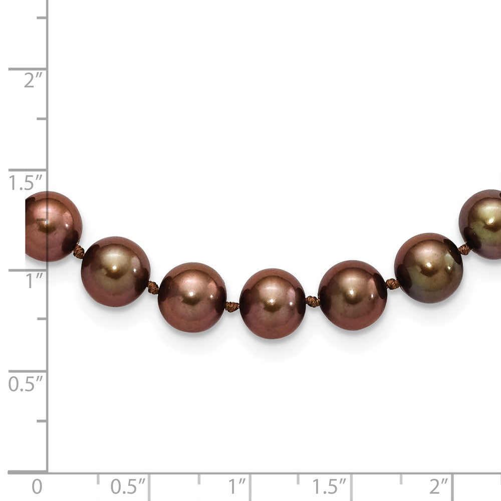 Sterling Silver Rhodium-plated 8-9mm Brown Near-Round Freshwater Cultured Pearl 18 inch Necklace