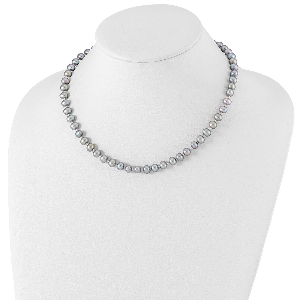 Sterling Silver Rhodium-plated 6-7mm Grey Near-Round Freshwater Cultured Pearl 18 inch Necklace