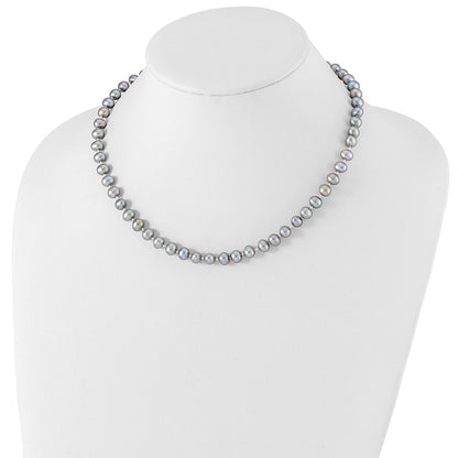 Sterling Silver Rhodium-plated 6-7mm Grey Near-Round Freshwater Cultured Pearl 18 inch Necklace