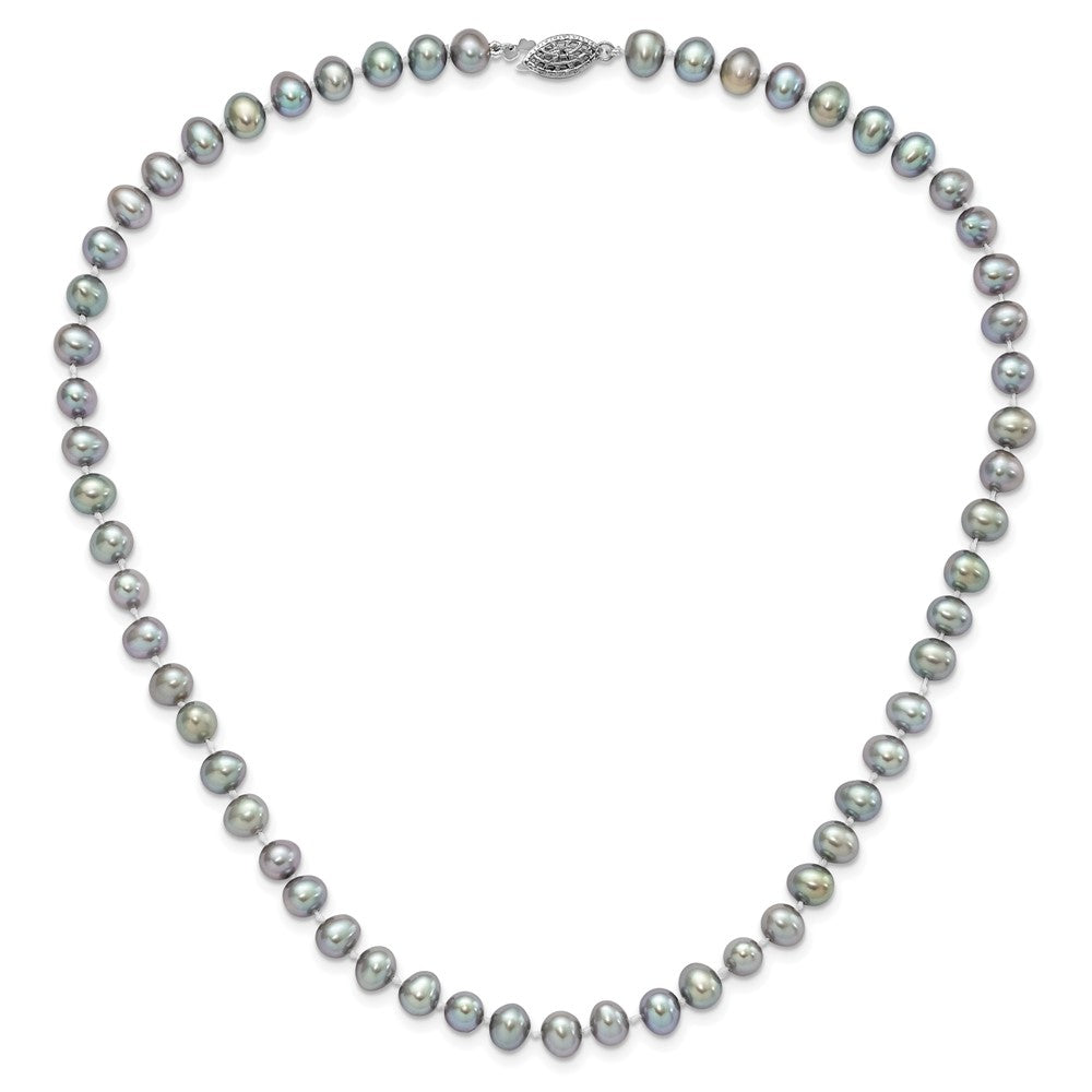 Sterling Silver Rhodium-plated 6-7mm Grey Near-Round Freshwater Cultured Pearl 18 inch Necklace