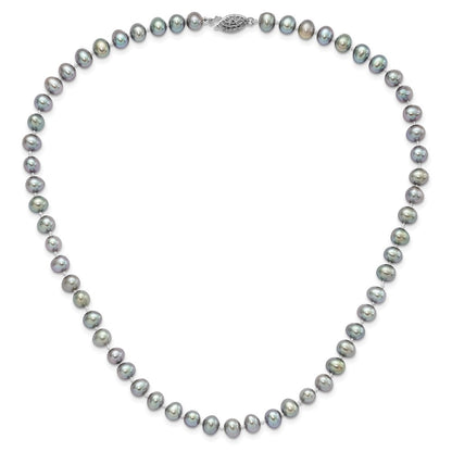Sterling Silver Rhodium-plated 6-7mm Grey Near-Round Freshwater Cultured Pearl 18 inch Necklace