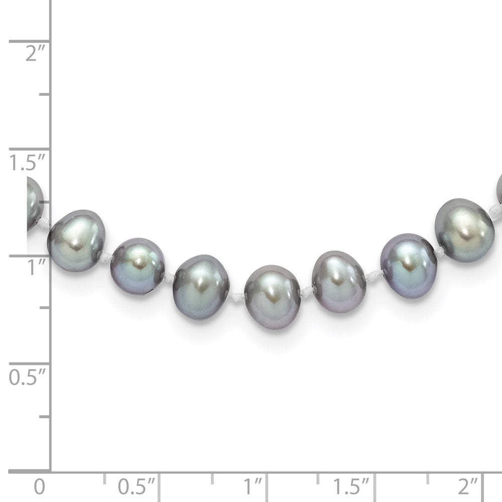 Sterling Silver Rhodium-plated 6-7mm Grey Near-Round Freshwater Cultured Pearl 20 inch Necklace