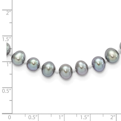 Sterling Silver Rhodium-plated 6-7mm Grey Near-Round Freshwater Cultured Pearl 20 inch Necklace