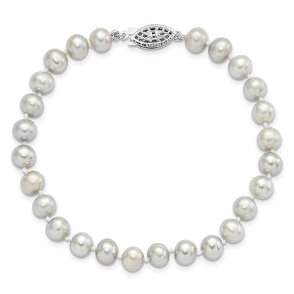 Sterling Silver Rhodium-plated 6-7mm Grey Near-Round Freshwater Cultured Pearl 7.25 inch Bracelet