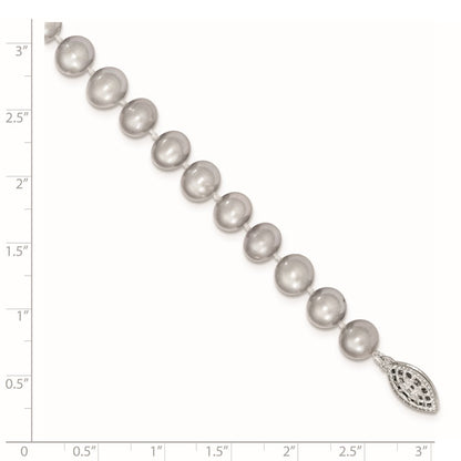 Sterling Silver Rhodium-plated 7-8mm Grey Near-Round Freshwater Cultured Pearl 7.25 inch Bracelet