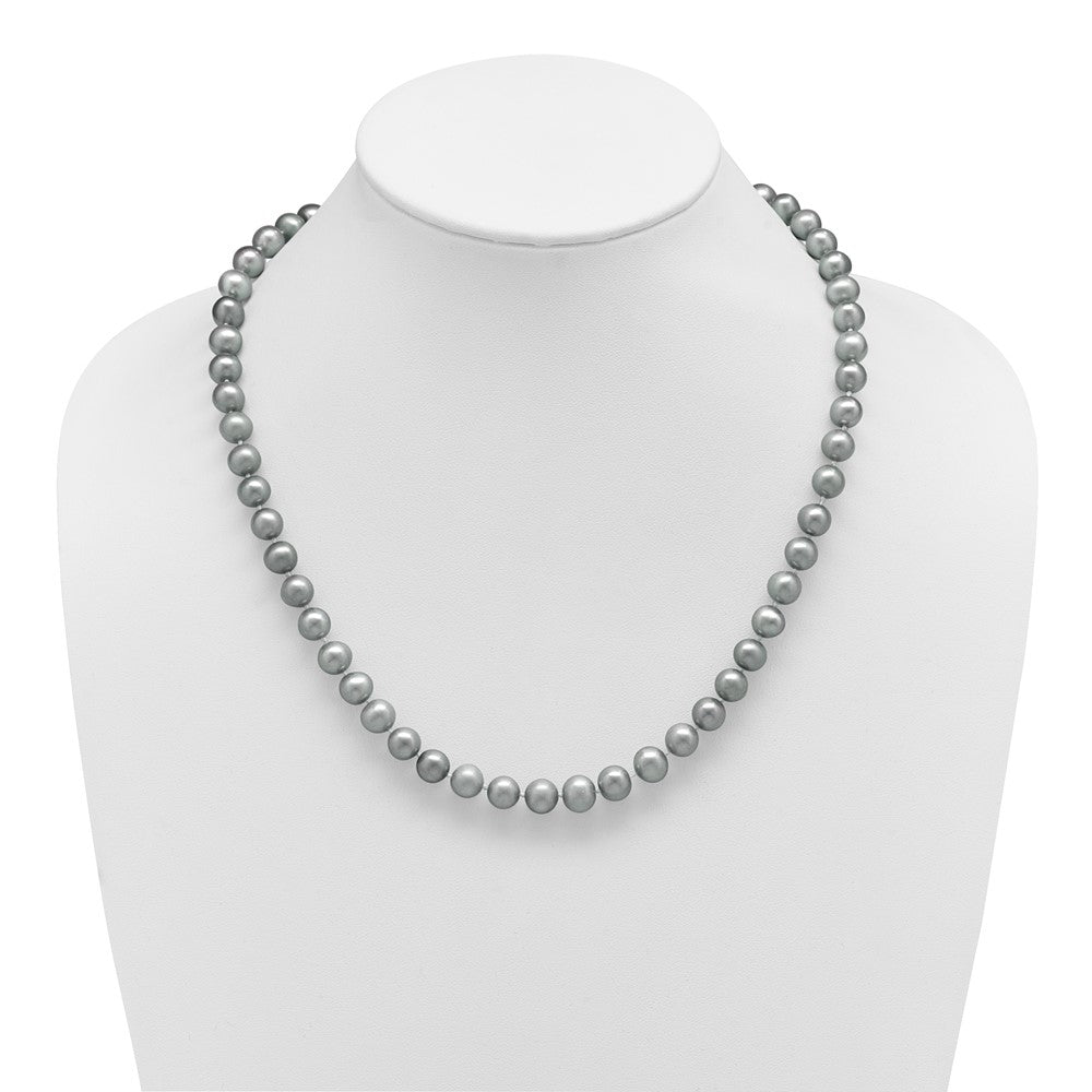 Sterling Silver Rhodium-plated 8-9mm Grey Near-Round Freshwater Cultured Pearl 20 inch Necklace
