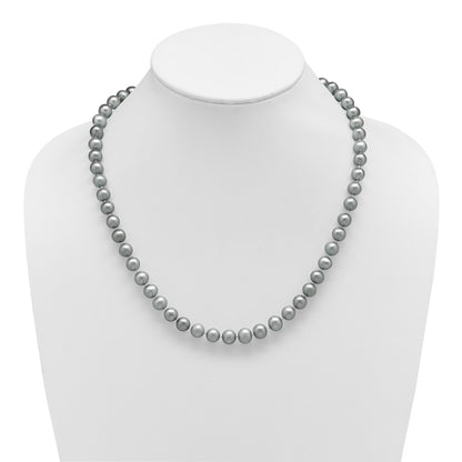 Sterling Silver Rhodium-plated 8-9mm Grey Near-Round Freshwater Cultured Pearl 20 inch Necklace