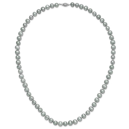 Sterling Silver Rhodium-plated 8-9mm Grey Near-Round Freshwater Cultured Pearl 24 inch Necklace