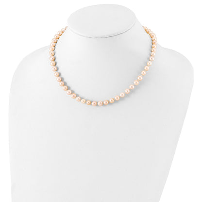 Sterling Silver Rhodium-plated 6-7mm Pink Near-Round Freshwater Cultured Pearl 18 inch Necklace