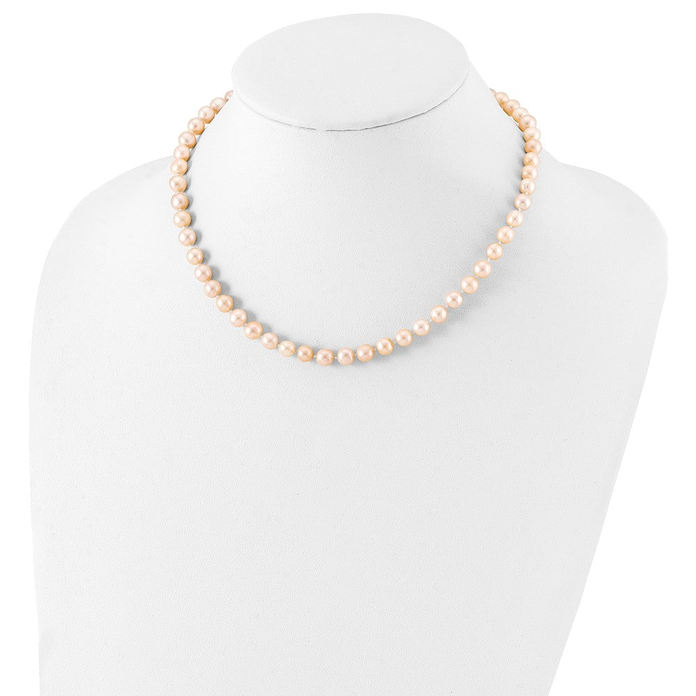 Sterling Silver Rhodium-plated 6-7mm Pink Near-Round Freshwater Cultured Pearl 20 inch Necklace
