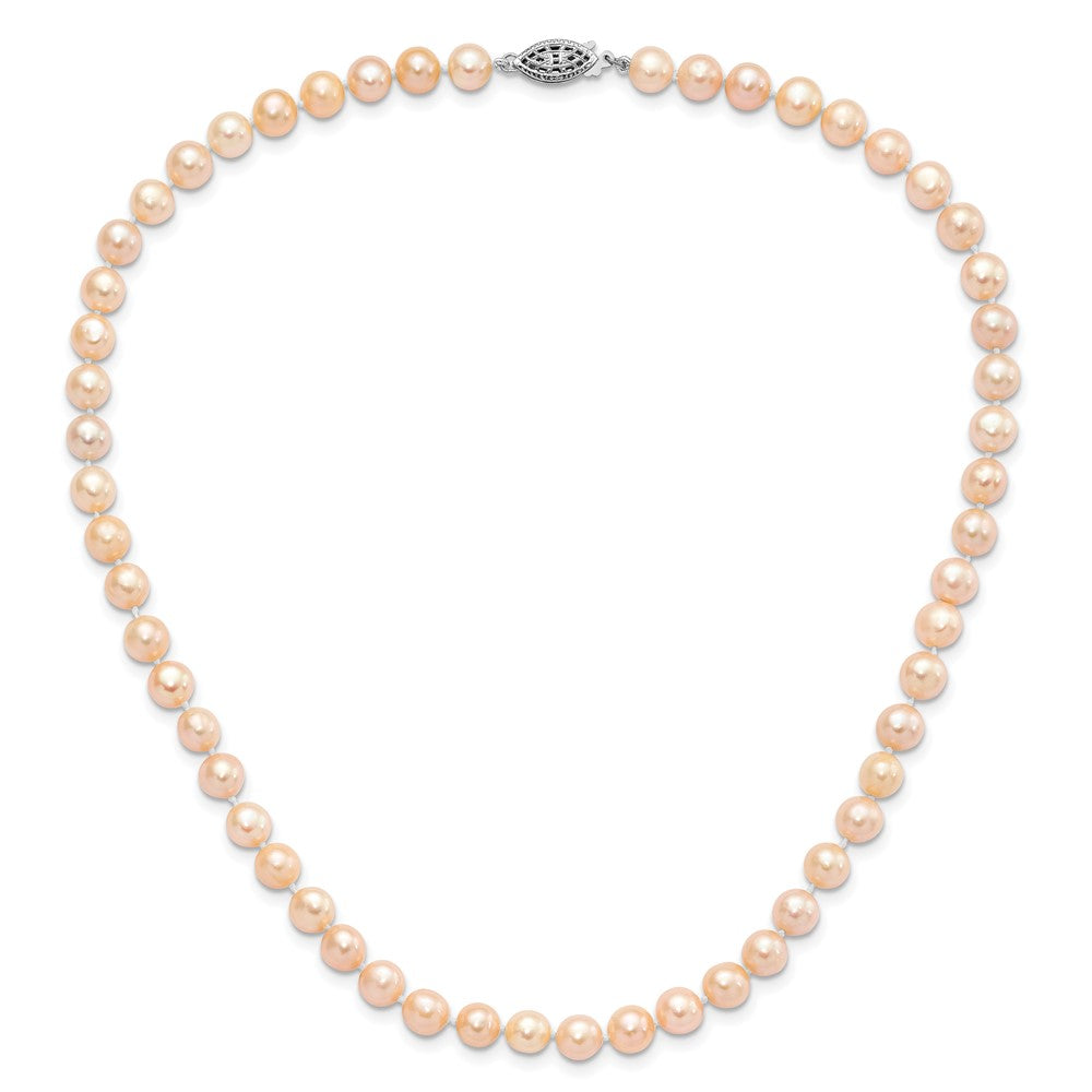 Sterling Silver Rhodium-plated 6-7mm Pink Near-Round Freshwater Cultured Pearl 16 inch Necklace