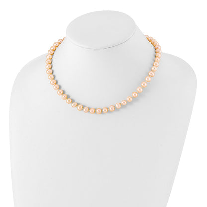 Sterling Silver Rhodium-plated 7-8mm Pink Near-Round Freshwater Cultured Pearl 16 inch Necklace