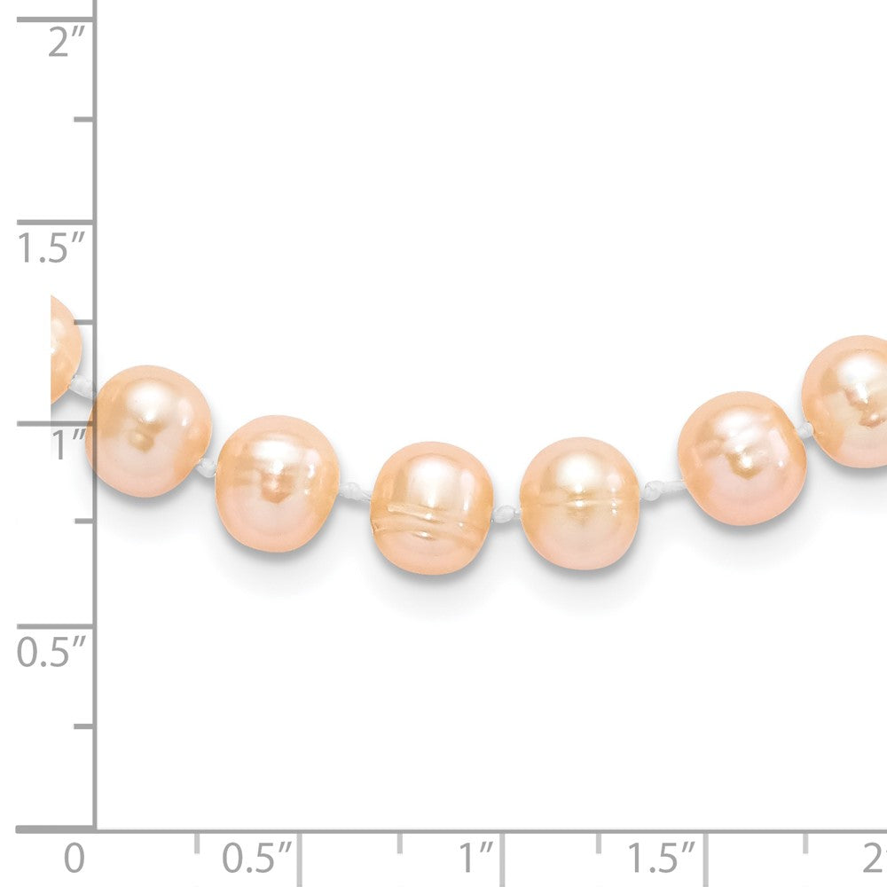 Sterling Silver Rhodium-plated 7-8mm Pink Near-Round Freshwater Cultured Pearl 16 inch Necklace