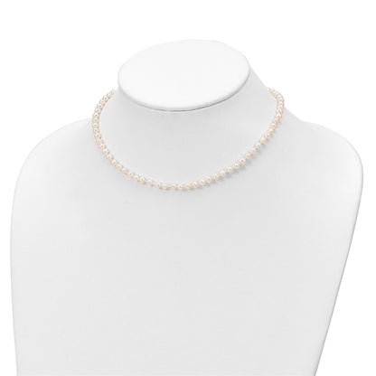 Sterling Silver Rhodium-plated 4-5mm White Semi-Round Freshwater Cultured Pearl 14 inch Necklace, 5 inch Bracelet and Post Earrings Set