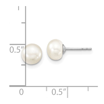 Sterling Silver Rhodium-plated 6-7mm White Semi-Round Freshwater Cultured Pearl 18 inch with 2 inch Extension Necklace, 7 inch Bracelet and Button Post Earrings Set