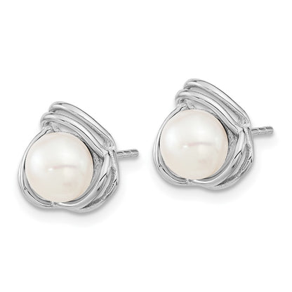 Sterling Silver Rhodium-plated 6-7mm White Button Freshwater Cultured Pearl 17 inch Necklace and Post Earrings Set