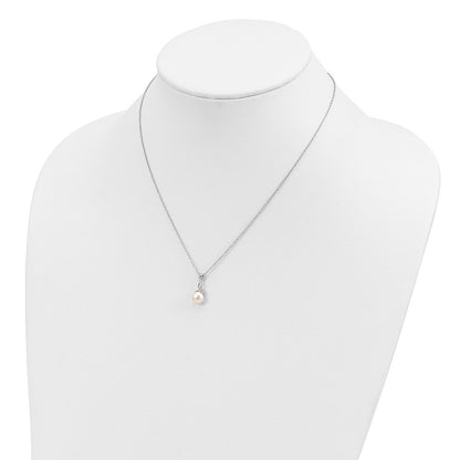 Sterling Silver Rhodium-plated 7-8mm White Semi-Round Freshwater Cultured Pearl and CZ 17 inch Necklace and Dangle Earrings Set
