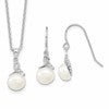 Sterling Silver Rhodium-plated 7-8mm White Semi-Round Freshwater Cultured Pearl and CZ 17 inch Necklace and Dangle Earrings Set