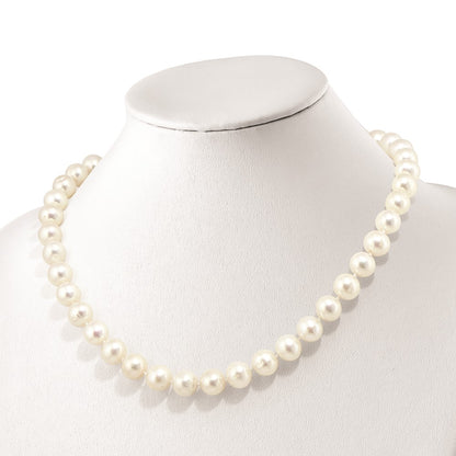 Sterling Silver Rhodium-plated 10-11mm White Near-Round Freshwater Cultured Pearl and CZ Clasp Adjustable 19.5 inch Necklace