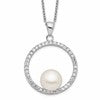 Sterling Silver Rhodium-plated 8-9mm White Button Freshwater Cultured Pearl and CZ 17 inch Necklace