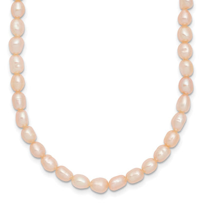 Sterling Silver Rhodium-plate 4-5mm Pink Rice Freshwater Cultured Pearl Children's 13 inch Necklace