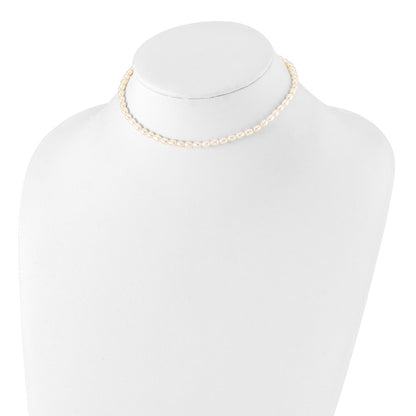 Sterling Silver Rhodium-plate 4-5mm White Rice Freshwater Cultured Pearl Children's 13 inch Necklace