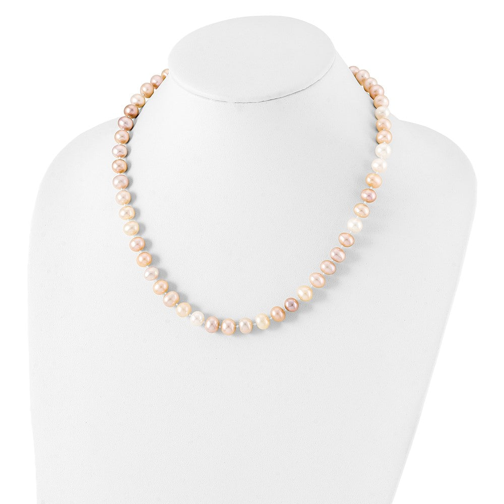 Sterling Silver Rhodium-plated 8-9mm Multi-color Near-Round Freshwater Cultured Pearl 20 inch Necklace