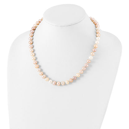 Sterling Silver Rhodium-plated 8-9mm Multi-color Near-Round Freshwater Cultured Pearl 20 inch Necklace