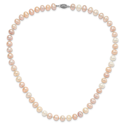 Sterling Silver Rhodium-plated 8-9mm Multi-color Near-Round Freshwater Cultured Pearl 18 inch Necklace