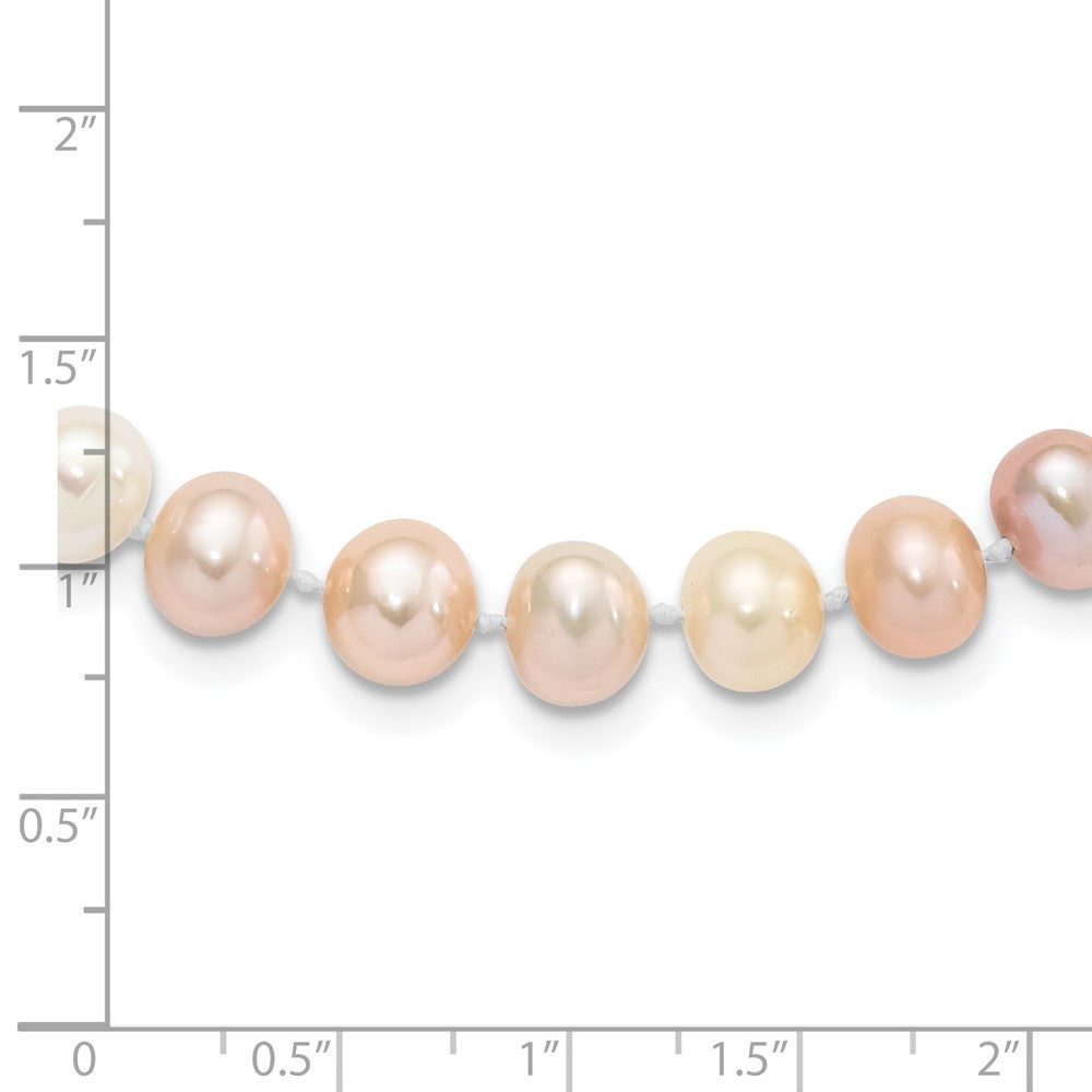 Sterling Silver Rhodium-plated 8-9mm Multi-color Near-Round Freshwater Cultured Pearl 20 inch Necklace