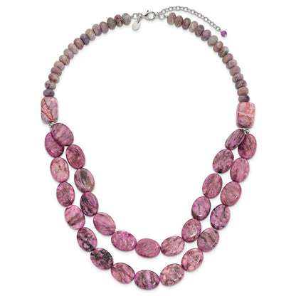 Sterling Silver Charoite, Jade, Pink and Purple Jasper w/2in ext Necklace