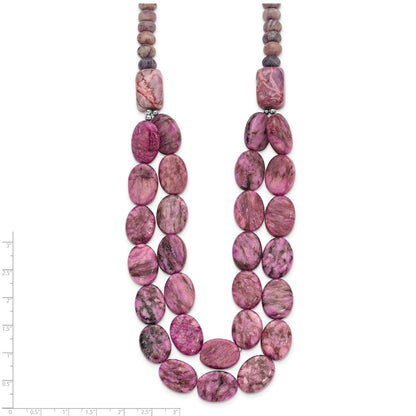 Sterling Silver Charoite, Jade, Pink and Purple Jasper w/2in ext Necklace