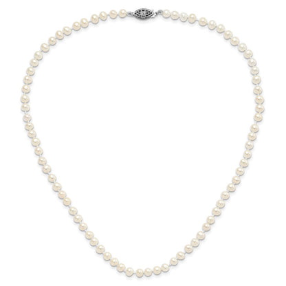 Sterling Silver Rhodium-plated 4-5mm White Near-Round Freshwater Cultured Pearl 18 inch Necklace