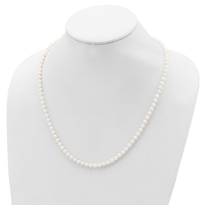 Sterling Silver Rhodium-plated 4-5mm White Near-Round Freshwater Cultured Pearl 24 inch Necklace