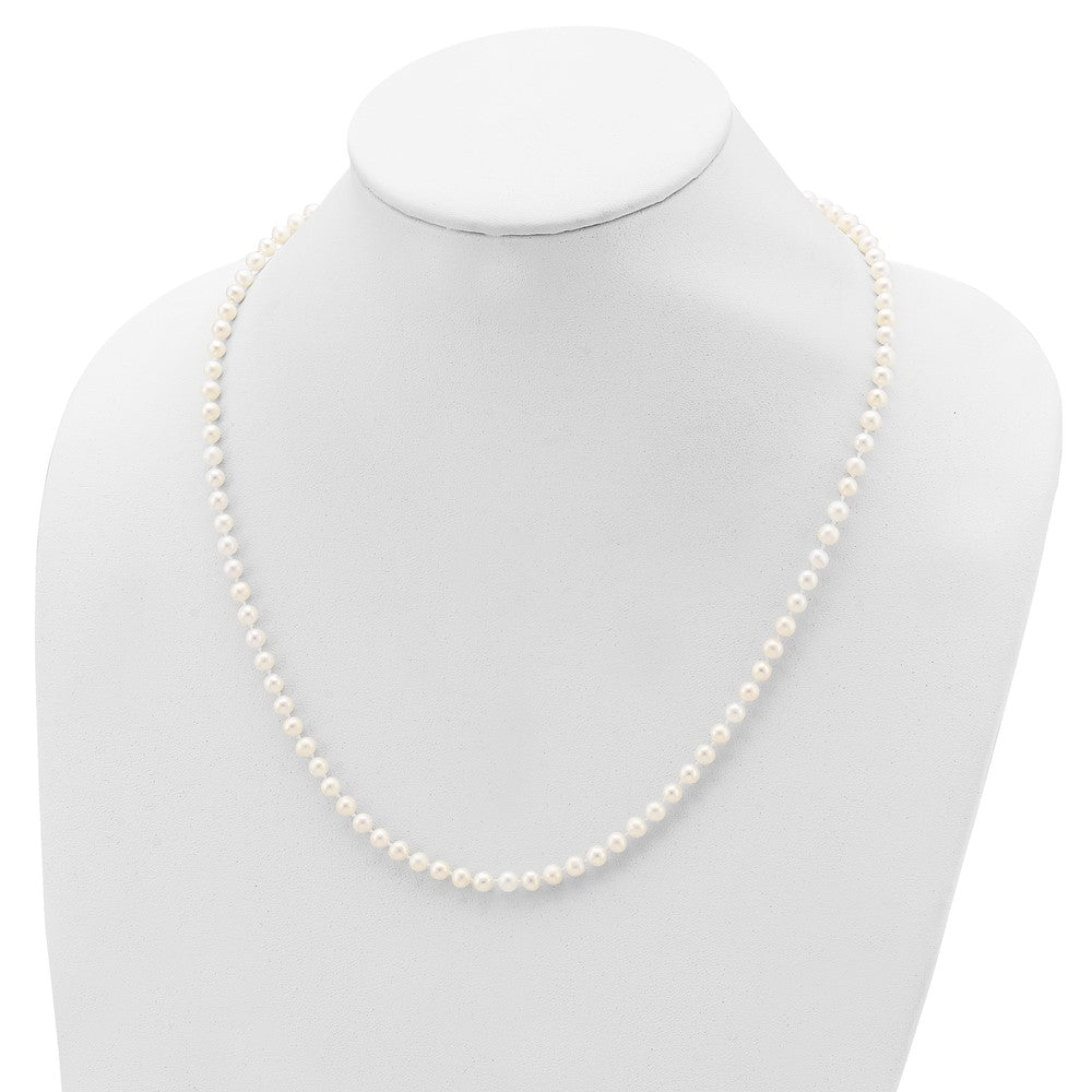 Sterling Silver Rhodium-plated 4-5mm White Near-Round Freshwater Cultured Pearl 20 inch Necklace