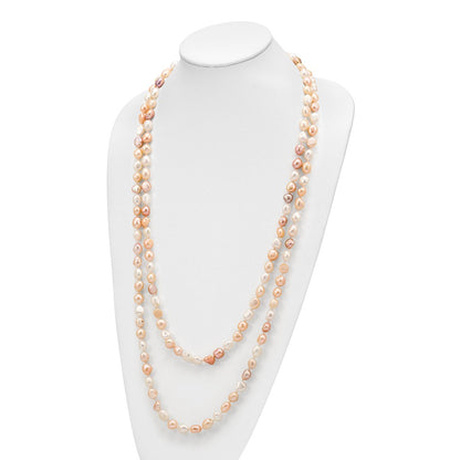 9-11mm White, Pink and Purple Baroque Freshwater Cultured Pearl Endless 64 inch Necklace