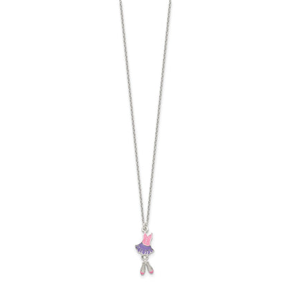 Sterling Silver Polished & Enameled Ballerina Children's 14in Necklace & Earring Set