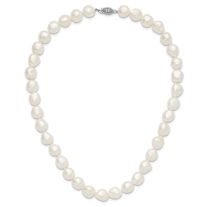 Sterling Silver Rhodium-plated 11-12mm White Baroque Freshwater Cultured Pearl 20 inch Necklace