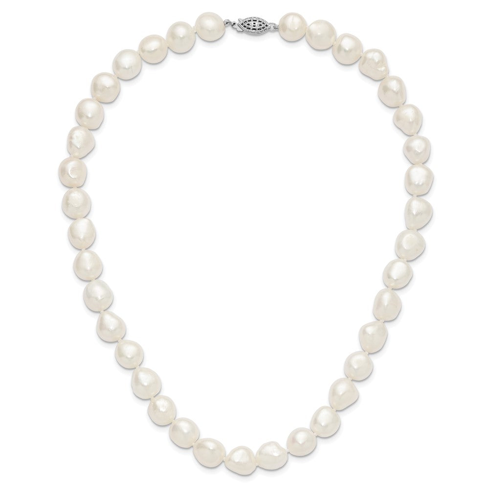 Sterling Silver Rhodium-plated 11-12mm White Baroque Freshwater Cultured Pearl 18 inch Necklace