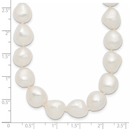 Sterling Silver Rhodium-plated 11-12mm White Baroque Freshwater Cultured Pearl 18 inch Necklace
