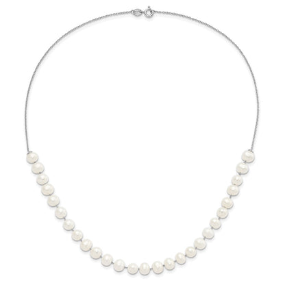 Sterling Silver Rhodium-plated 7-8mm White Semi-Round Freshwater Cultured Pearl 18 inch Necklace and Dangle Earrings Set