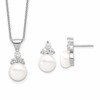 Sterling Silver Rhodium-plated 9-10mm White Button Freshwater Cultured Pearl and CZ 17 inch and Post Earrings Set