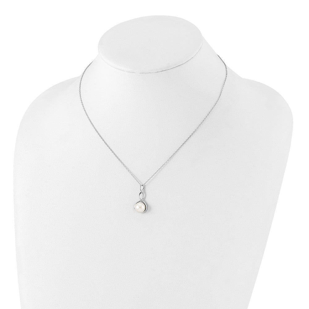Sterling Silver Rhodium-plated 8-9mm White Button Freshwater Cultured Pearl 17 inch Necklace and Leverback Dangle Earrings Set
