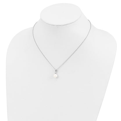 Sterling Silver Rhodium-plated 6-7mm White Teardrop Freshwater Cultured Pearl 17 inch Necklace and Button Post Earrings Set