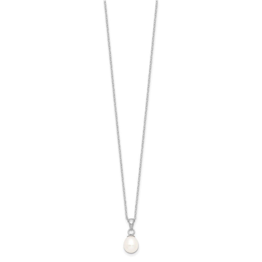 Sterling Silver Rhodium-plated 6-7mm White Teardrop Freshwater Cultured Pearl 17 inch Necklace and Button Post Earrings Set