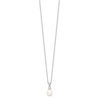 Sterling Silver Rhodium-plated 6-7mm White Teardrop Freshwater Cultured Pearl 17 inch Necklace and Button Post Earrings Set